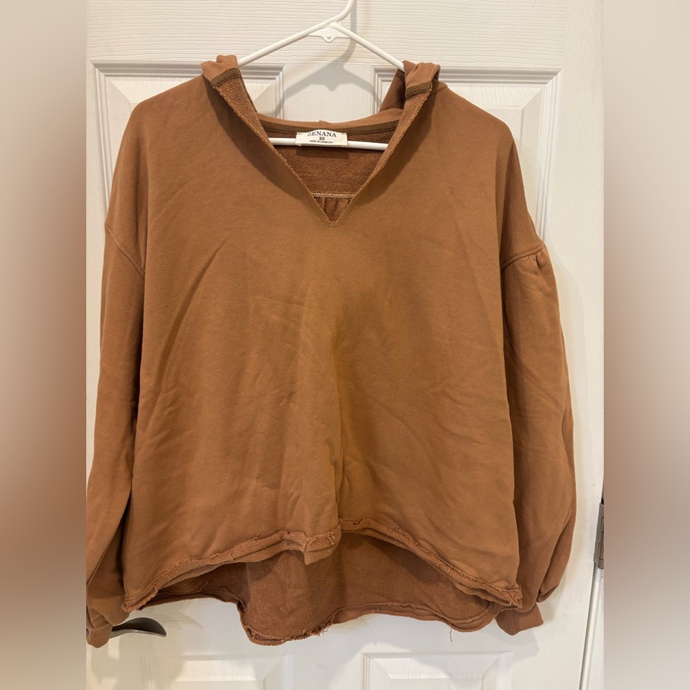 Zenana Oversized Brown‎ Cropped Sweatshirt Hoodie